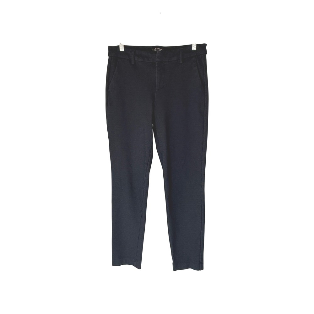 Liverpool Pants Navy Blue Micro Dot Career Stretch Kelsey Knit Trouser Size 6